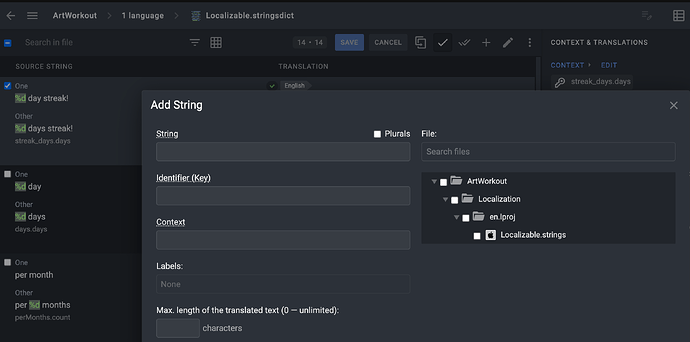 add string with stringsdict list